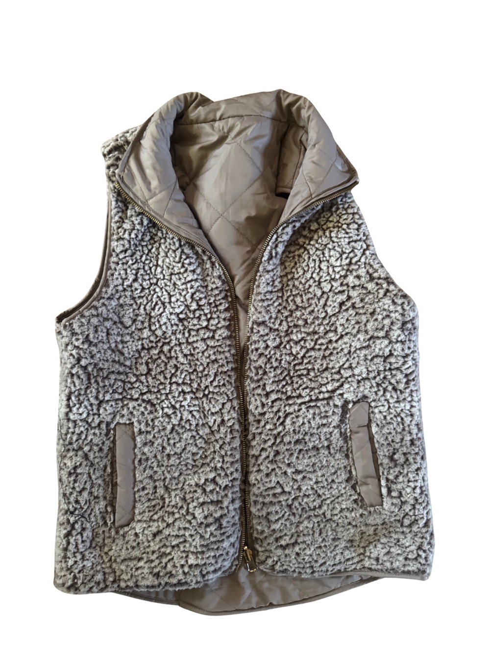 Cozy Gray Sherpa Vest - Quilted Lining